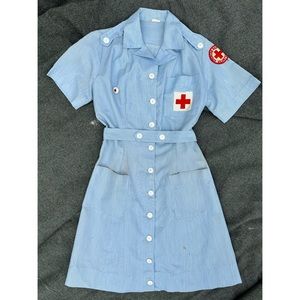 Vintage 40s WWII Nurse Uniform Red Cross Mini Dress Hoover Brand XS/S